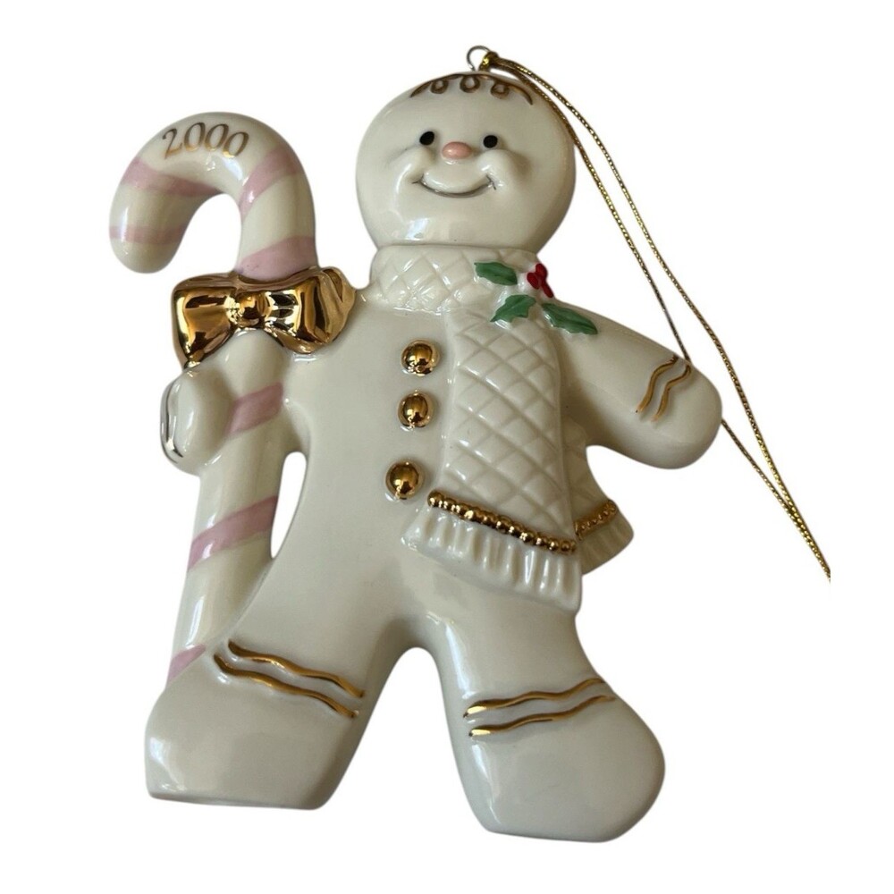 Vintage 2000 Lenox Porcelain Christmas Ornament Gingerbread Candy Cane 3.5 x 4"